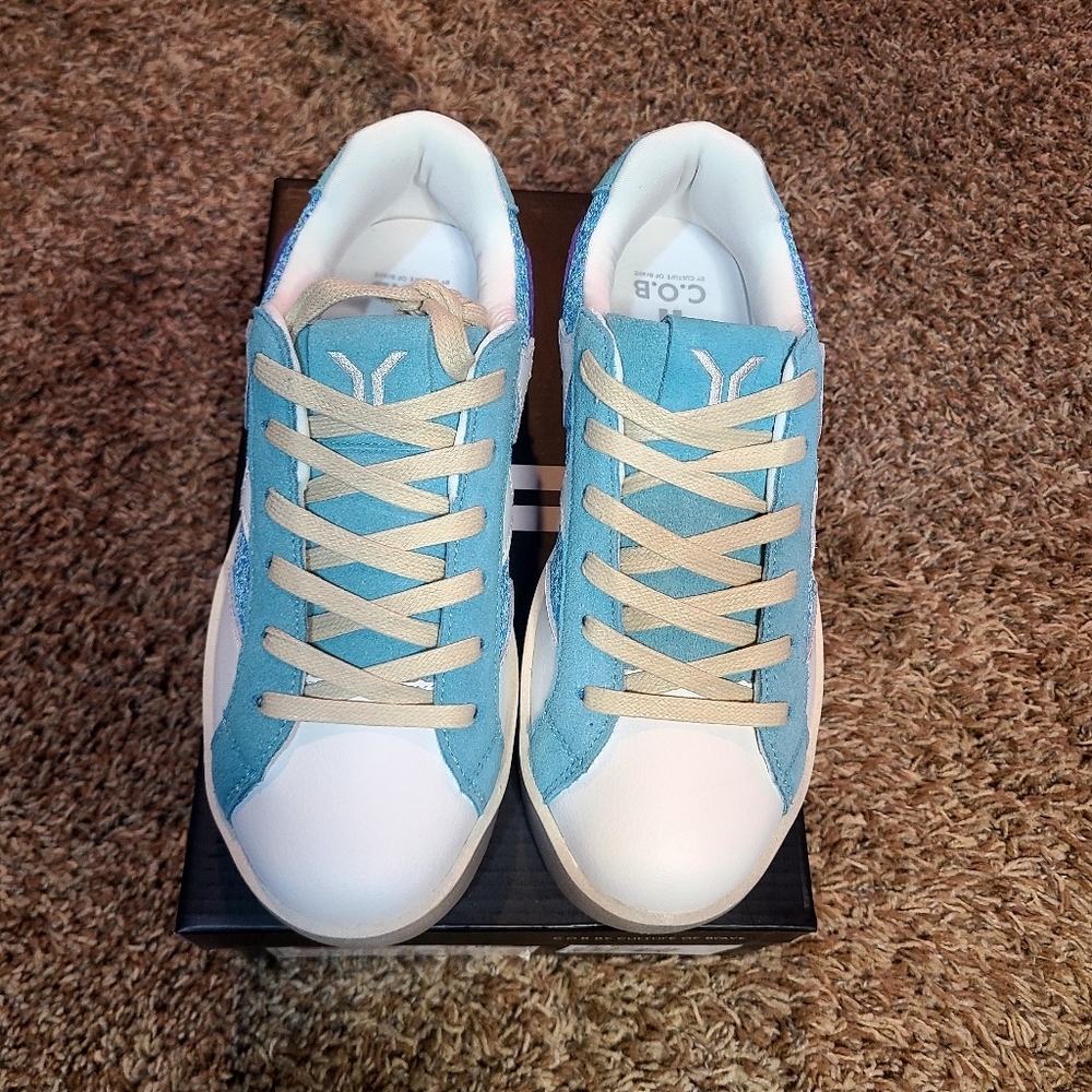 C.O.B.Play Womens Leather Sneaker in retro blue with glitter wing - Picture 3 of 6